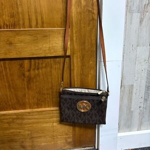 Michael Kors Dark Brown Crossbody Bag with Tan Strap